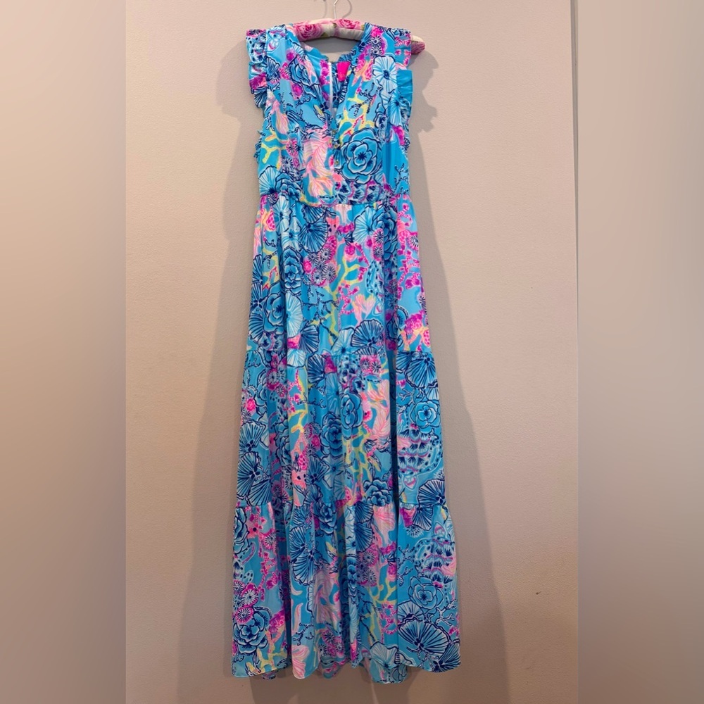 Lilly Pulitzer Destini Blue and Pink Floral Maxi Dress